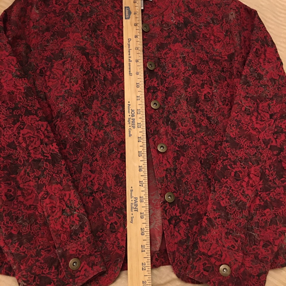 Vtg red gray petite medium jacket blazer jacquard Christopher Banks beautiful - Picture 8 of 11